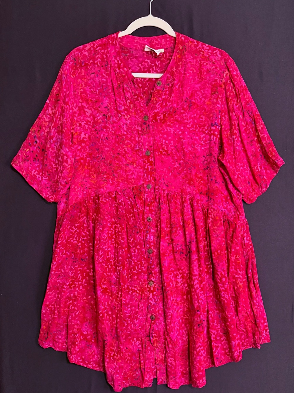 Go Fish XL Vibrant Pink Button-Front Mini Dress or Tunic top long line oversized